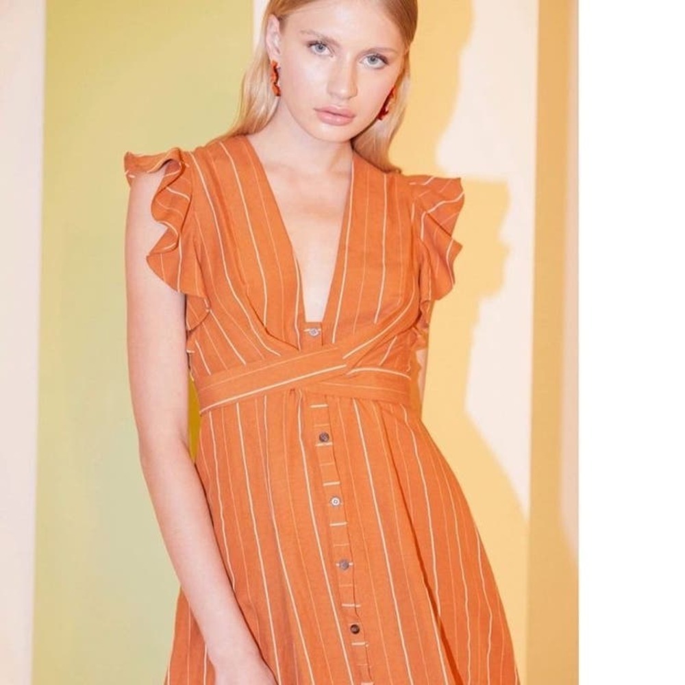 Revolve Striped Linen Blend Button Front Ruffle S… - image 4